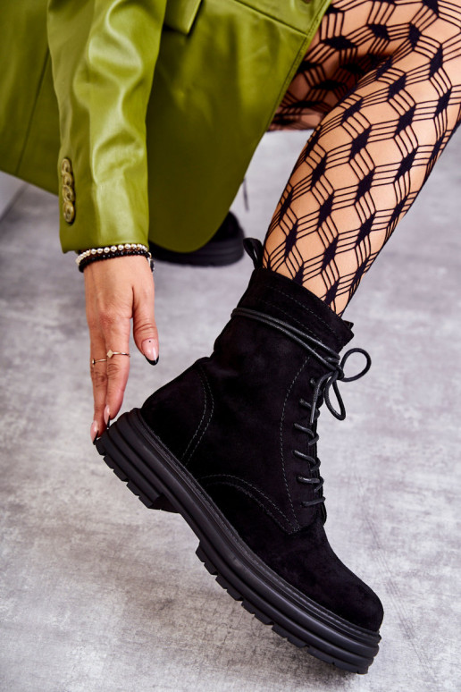 en daim Bottines à lanières de couleur noire Afra
