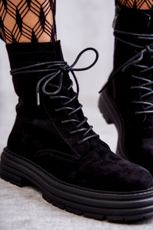 en daim Bottines à lanières de couleur noire Afra