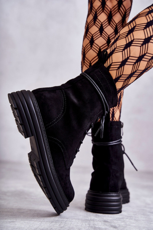 en daim Bottines à lanières de couleur noire Afra