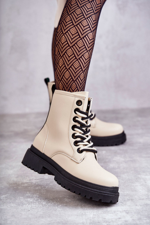 Damen-Stiefeletten, Stiefeletten in Elfenbeinfarbe, Denila