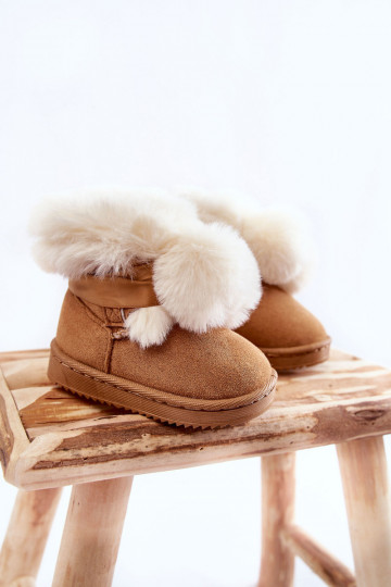 Kinderwarmlaarzen snowboots bruin-witte kleur Roofy