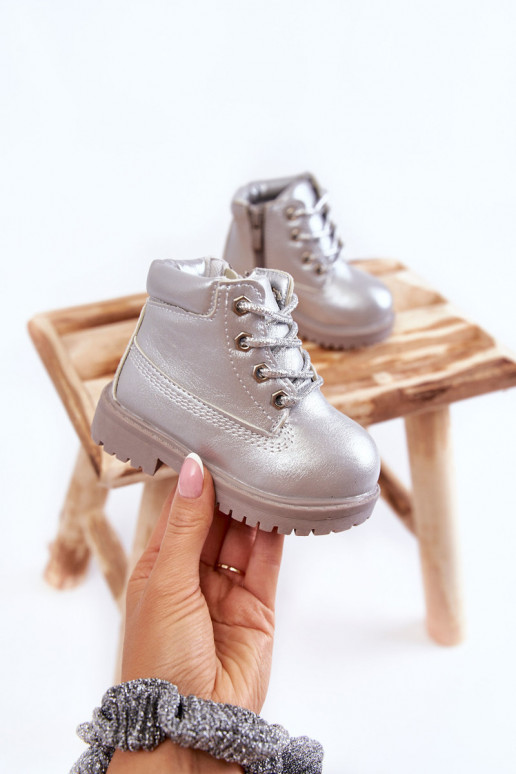 Kinderveterlaarzen met ritsen in zilverkleur Dexter