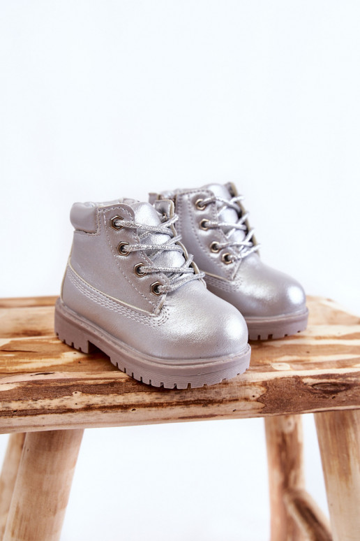 Bottines à lacets pour enfants avec fermetures éclair de couleur argent Dexter