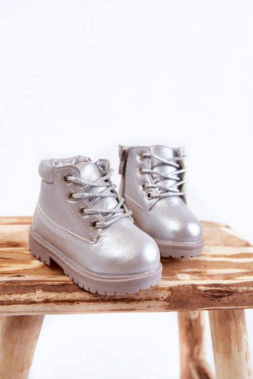 Bottines à lacets pour enfants avec fermetures éclair de couleur argent Dexter