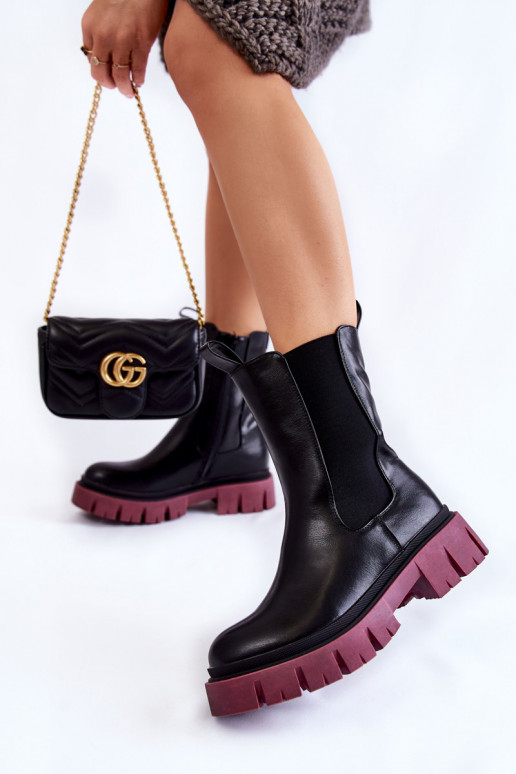 Stiefel mit Plateau Schwarz und Burgunder Aliana Stiefel mit Plateau Schwarz und Burgunder Aliana