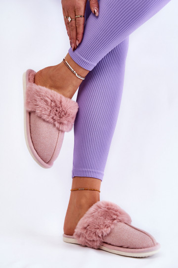 Chaussons chauds avec fourrure en teinte rose clair Franco 2