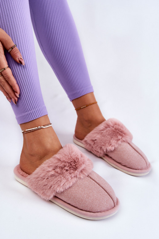 Chaussons chauds avec fourrure en teinte rose clair Franco