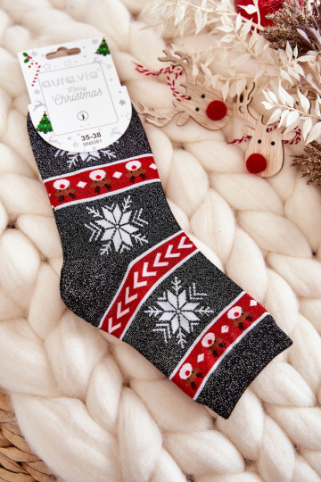 Chaussettes de Noël à paillettes Rennes Noir et rouge 2