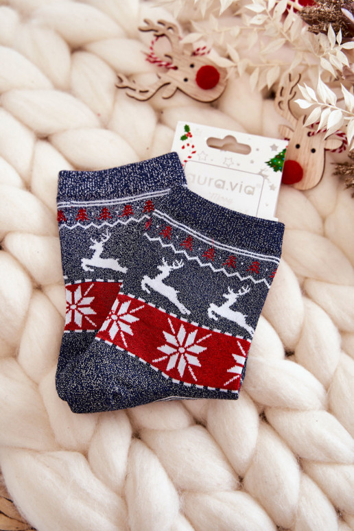Chaussettes de Noël à paillettes Rennes bleu foncé