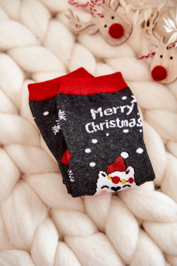 Chaussettes enfant "Joyeux Noël" couleur gris-rouge 2