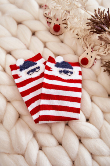 Chaussettes à rayures Avec Père Noël Couleurs blanc-rouge