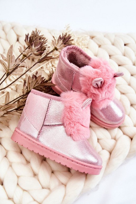 Kindersnowboots verwarmd met bont aan de binnenkant met oren roze Betty Kindersnowboots verwarmd met bont aan de binnenkant met oren roze Betty
