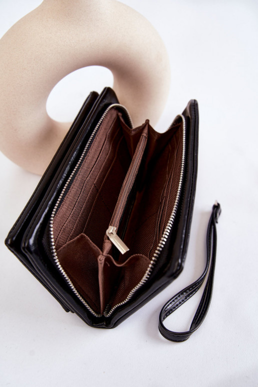 Große Damen-Lederbrieftasche in der Farbe Schwarz Shiness