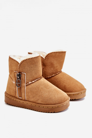 Kindersnowboots van bruine kleur Catellie, verwarmd met een resistent model