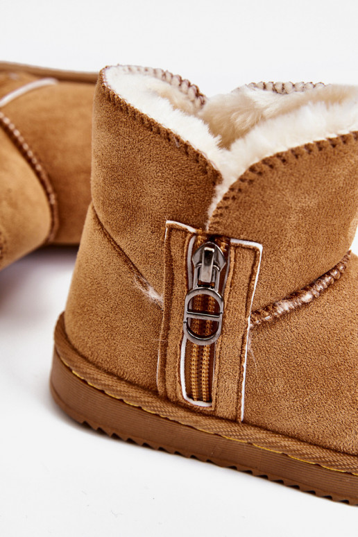 Kindersnowboots van bruine kleur Catellie, verwarmd met een resistent model