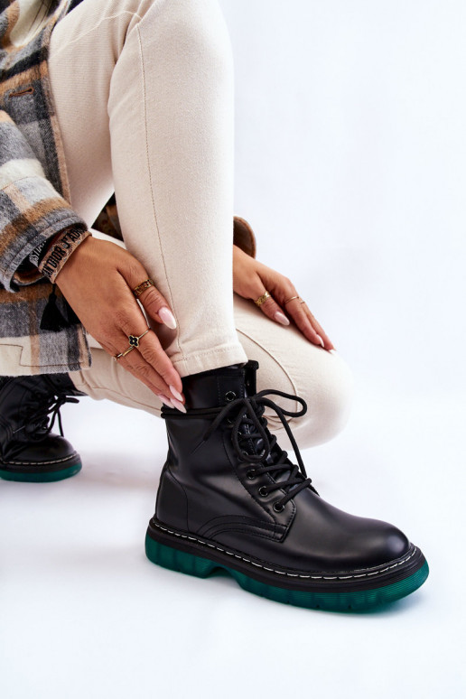 Noir Trinah Bottes à lacets à plateforme vertes femme