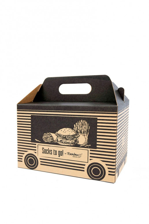 4 Paar farbige Socken in einer Box