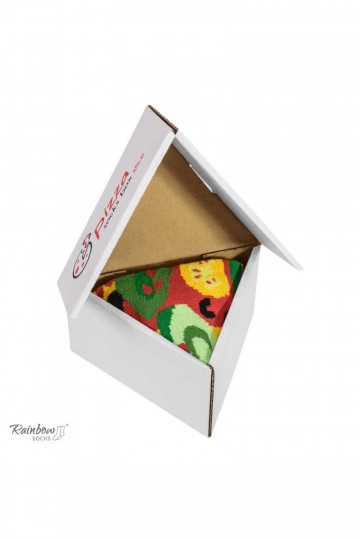 Gekleurde sokken in een doos 1 paar Pizza