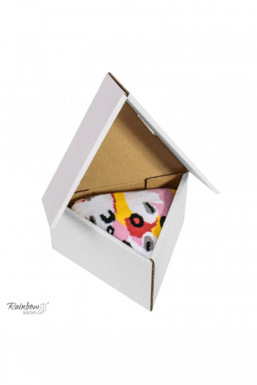 Gekleurde sokken in een doos 1 paar Pizza