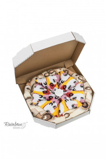 Gekleurde sokken in een doosje Pizza 4 paar