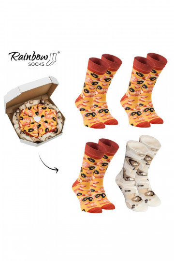 Gekleurde sokken in een doosje Pizza 4 paar 2