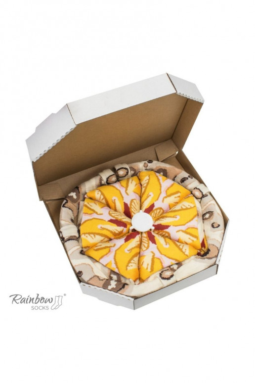 Gekleurde sokken in een doosje Pizza 4 paar Gekleurde sokken in een doosje Pizza 4 paar