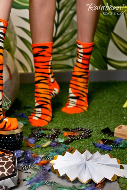 Chaussettes colorées dans une boîte avec motifs d'animaux sauvages, 3 paires Chaussettes colorées dans une boîte avec motifs d'animaux sauvages, 3 paires