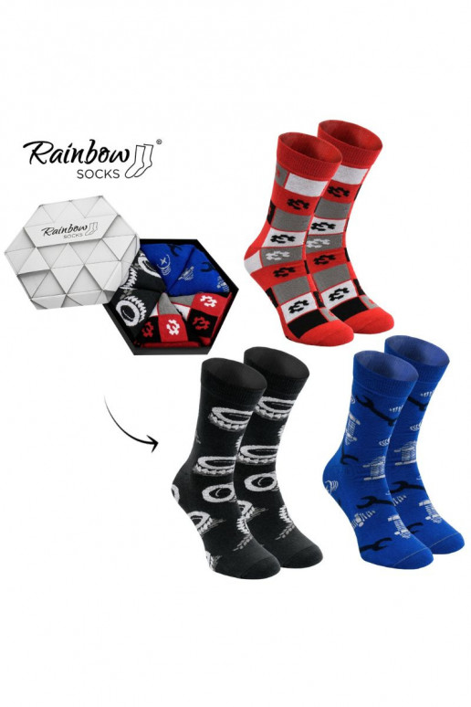 3 paires de chaussettes colorées dans une boîte