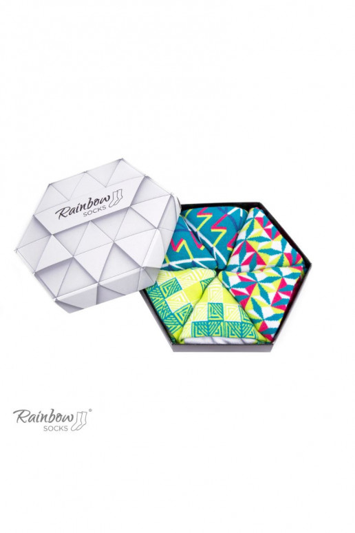 Farbige Socken mit geometrischen Mustern, 3 Paar