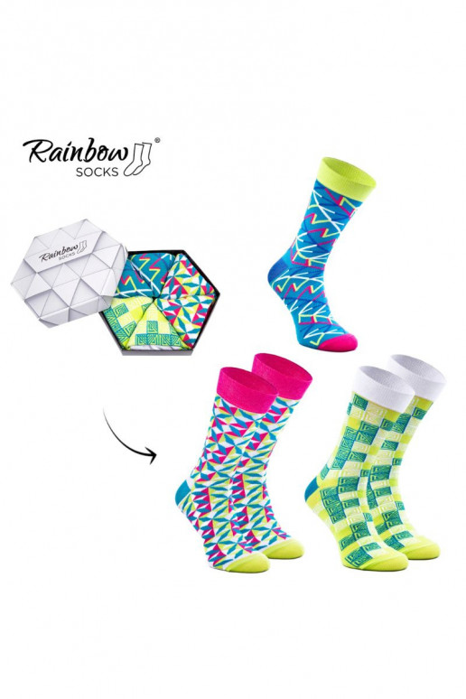 Farbige Socken mit geometrischen Mustern, 3 Paar