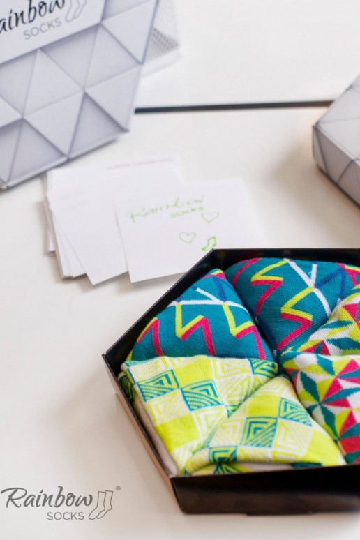 Gekleurde sokken met geometrische patronen 3 paar Gekleurde sokken met geometrische patronen 3 paar