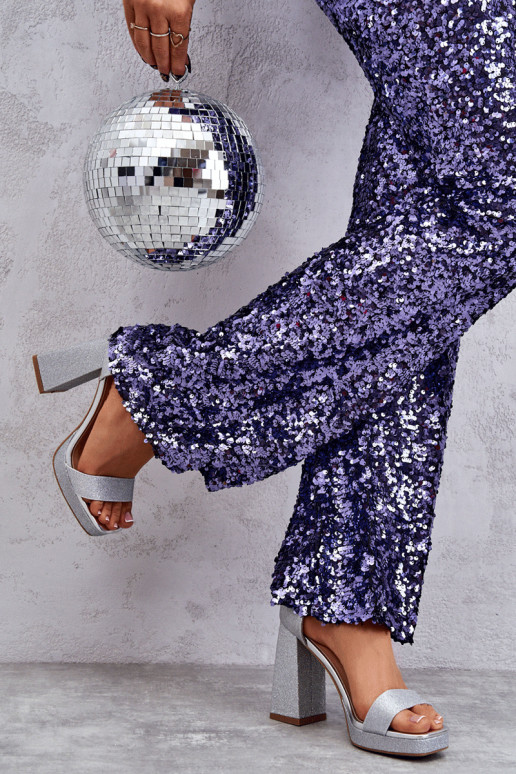 Sandales scintillantes à talon large argenté Calmi