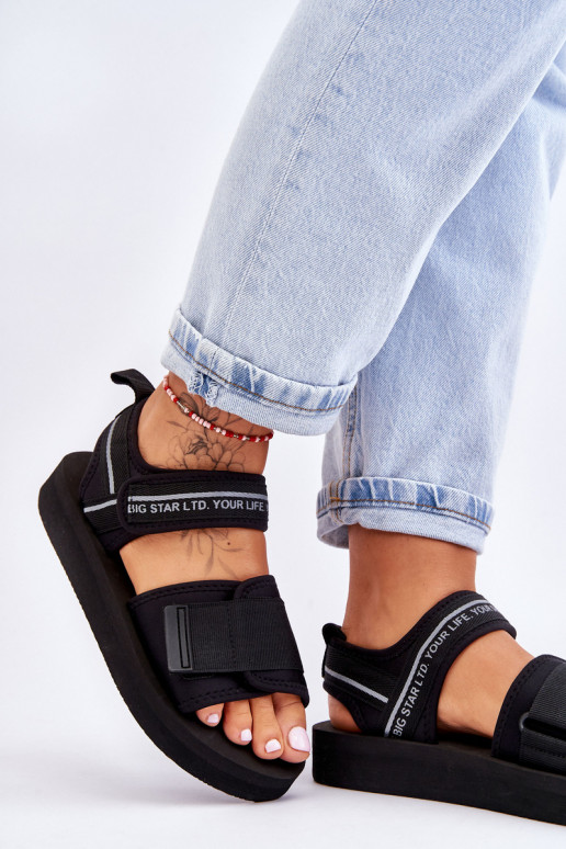 Damensandalen mit Klebeverschlüssen Big Star LL274784 in der Farbe Schwarz