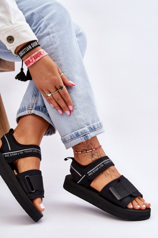 Damensandalen mit Klebeverschlüssen Big Star LL274784 in der Farbe Schwarz