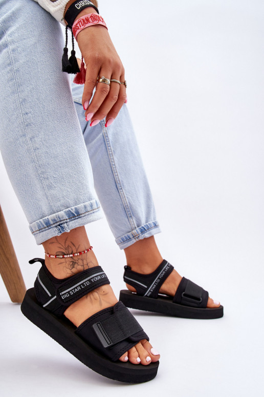 Damensandalen mit Klebeverschlüssen Big Star LL274784 in der Farbe Schwarz