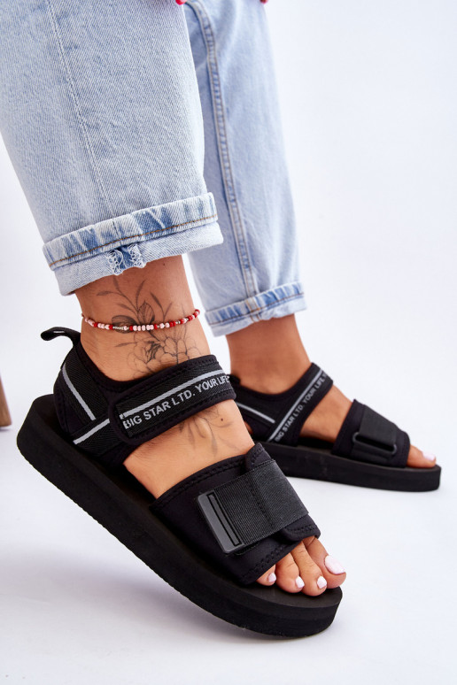 Damensandalen mit Klebeverschlüssen Big Star LL274784 in der Farbe Schwarz