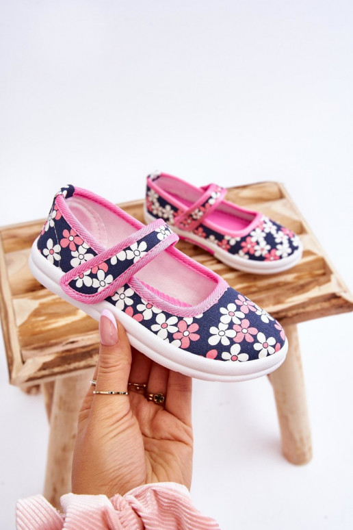 Ballerines pour enfants à motifs floraux de couleur bleu-rose Noah