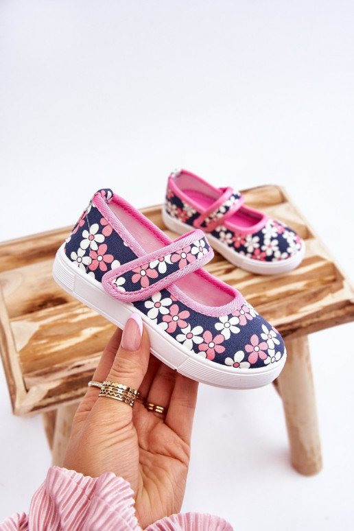 Ballerines pour enfants à motifs floraux de couleur bleu-rose Noah