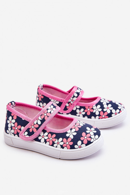 Kinderballerina's met bloemmotieven in blauw-roze kleur Noah