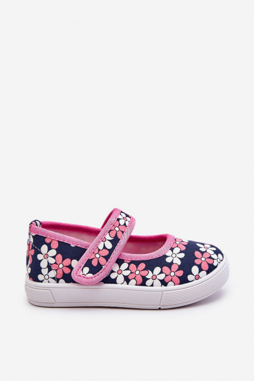 Ballerines pour enfants à motifs floraux de couleur bleu-rose Noah