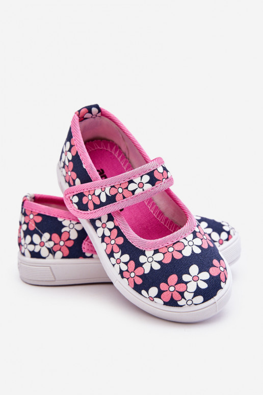 Ballerines pour enfants à motifs floraux de couleur bleu-rose Noah