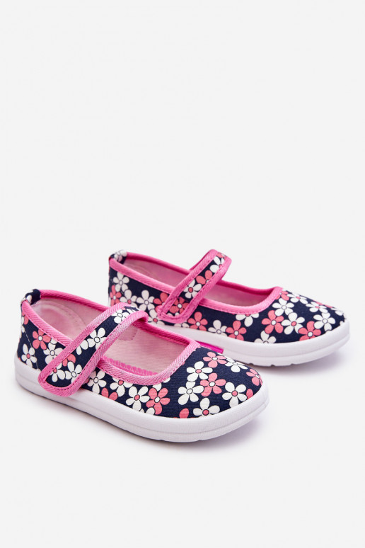 Ballerines pour enfants à motifs floraux de couleur bleu-rose Noah