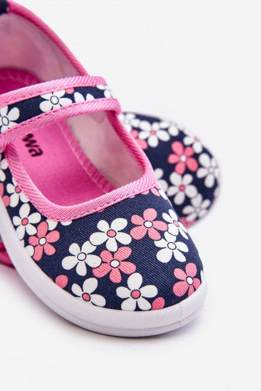 Kinderballerina's met bloemmotieven in blauw-roze kleur Noah