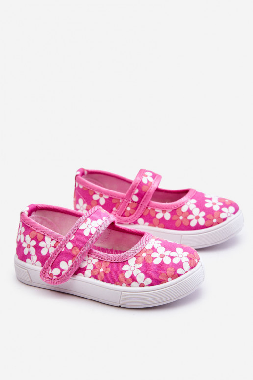 Ballerines enfant à motifs fleuris de couleur rose Noah