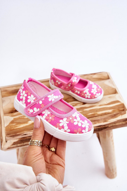 Ballerines enfant à motifs fleuris de couleur rose Noah
