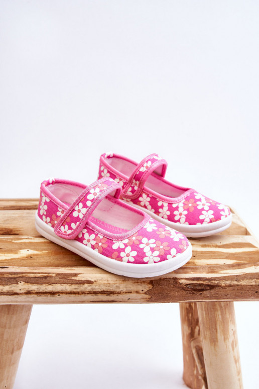 Ballerines enfant à motifs fleuris de couleur rose Noah