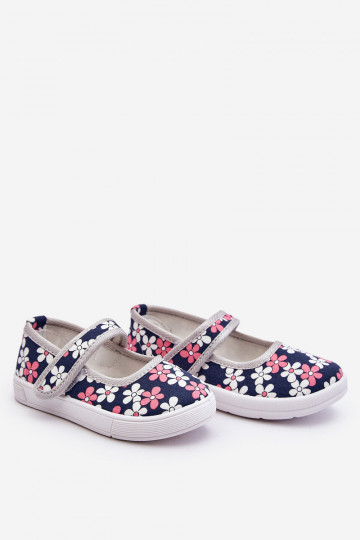 Ballerines enfant à motifs floraux de couleur bleu-gris Noah