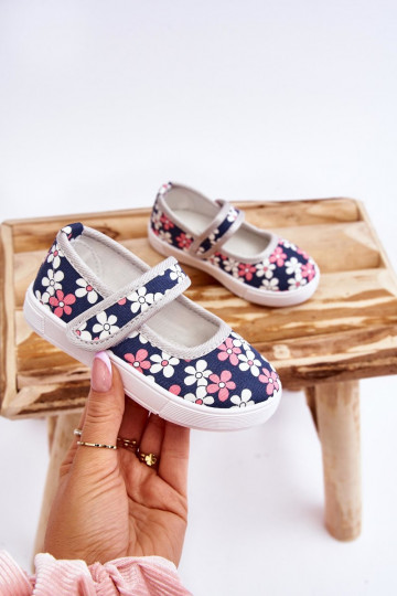 Ballerines enfant à motifs floraux de couleur bleu-gris Noah 2