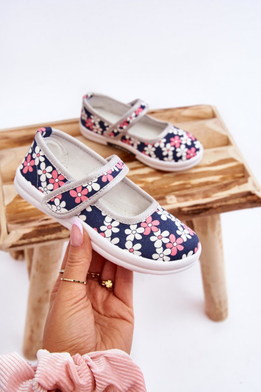 Ballerines enfant à motifs floraux de couleur bleu-gris Noah