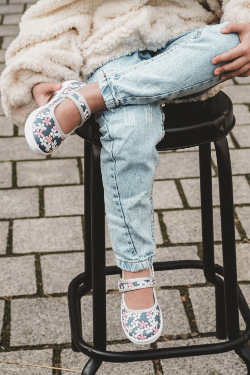 Ballerines enfant à motifs floraux de couleur bleu-gris Noah